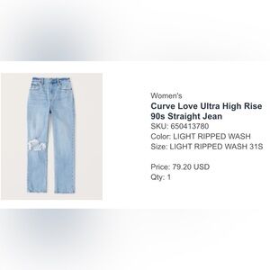 Abercombie & Fitch. Curve Love Ultra High Rise
90s Straight Jean